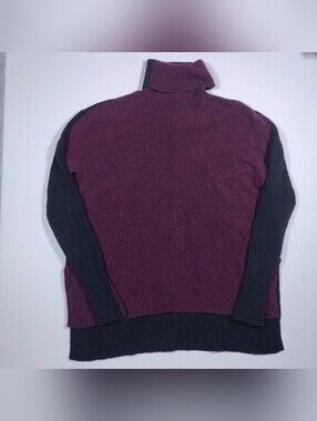 Athleta Merino Wool Blend Burgundy Black Color-block Turtleneck Relaxed Size M
